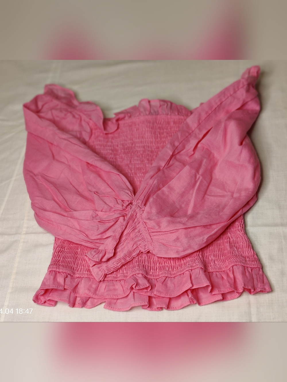 HYFVE Pink Off-Shoulder Smocked Ruffle Top